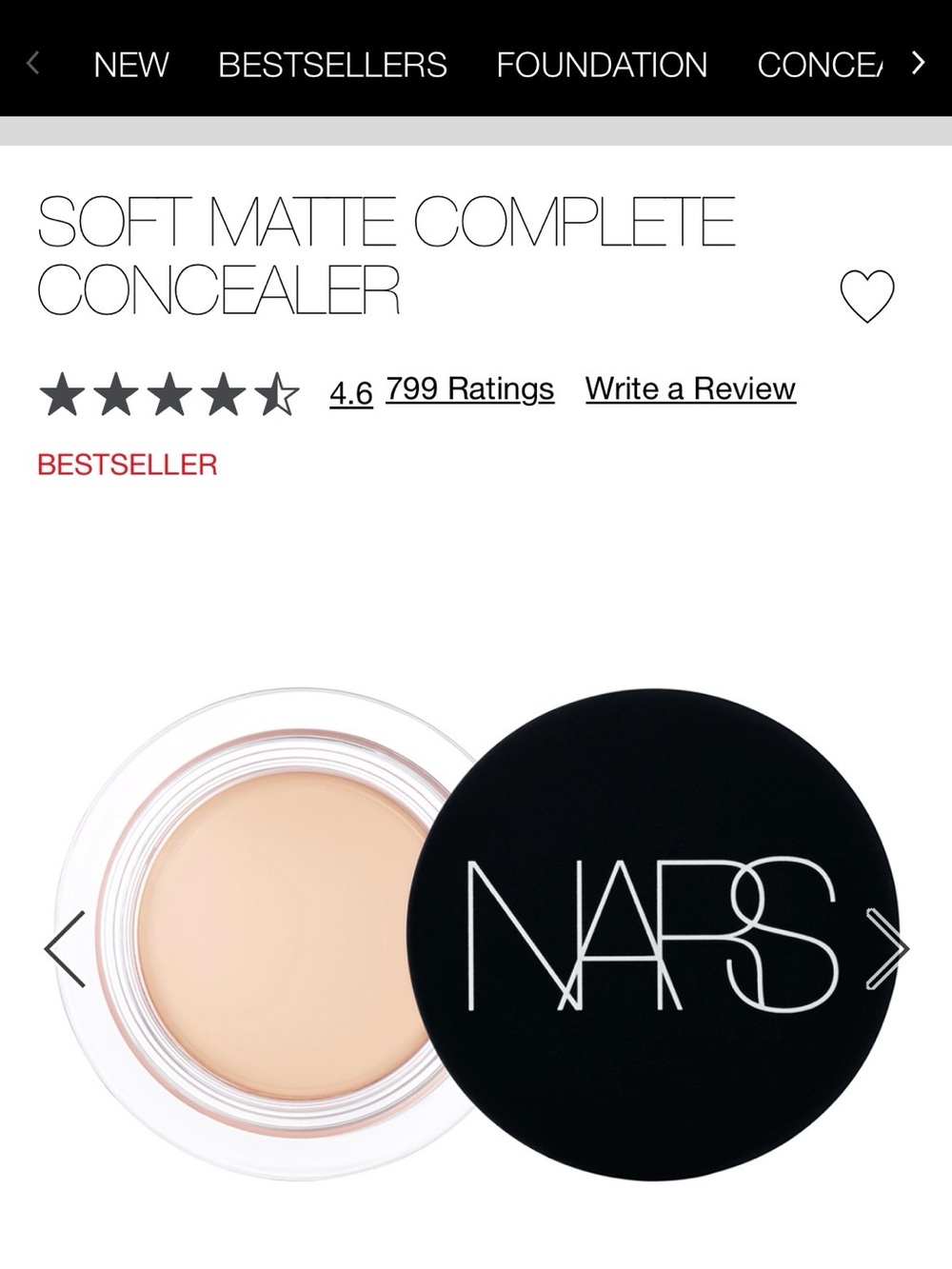 NARS Soft Matte concealer col Madeleine
